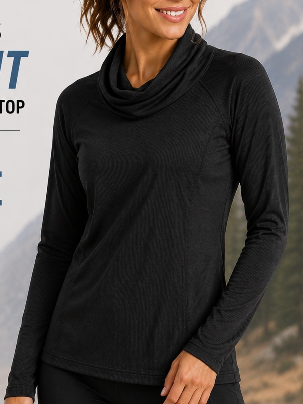 Classic Long Sleeve Turtleneck Top - black LARGE